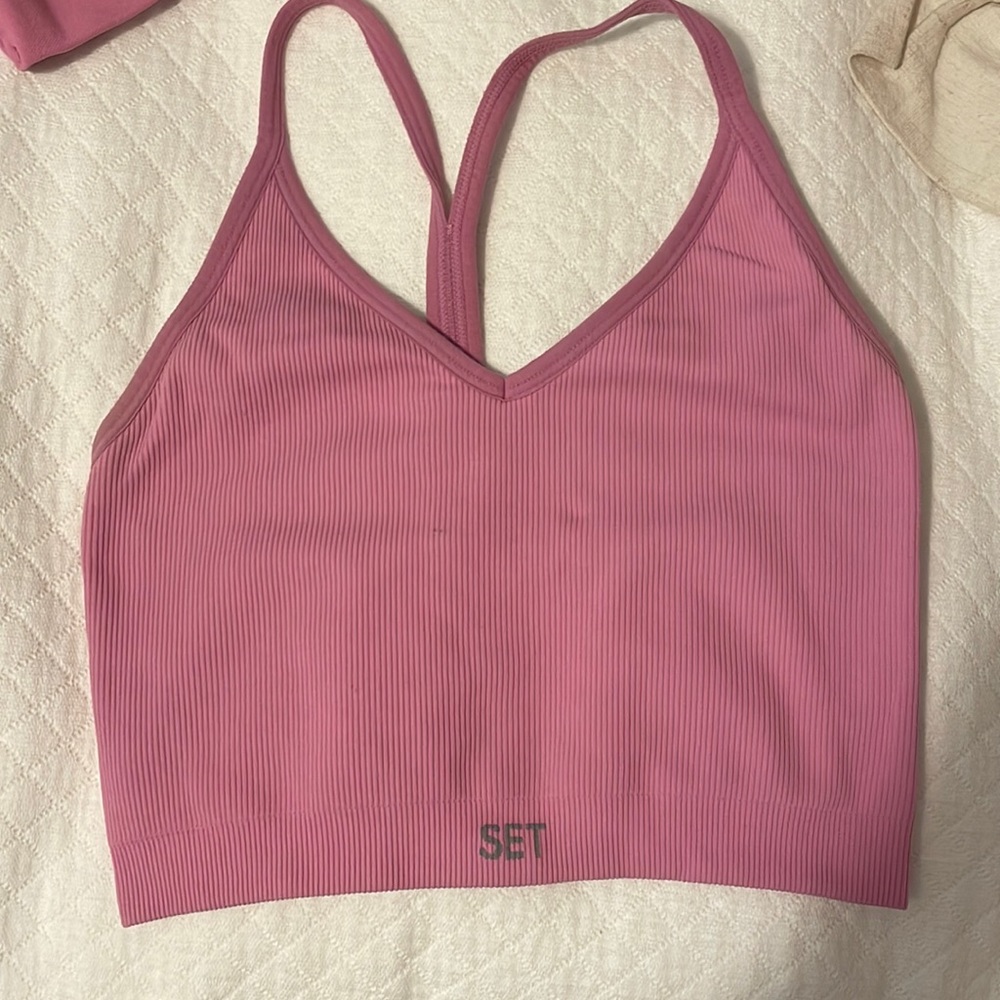 Set Active Ribbed V Bra in Flamingo